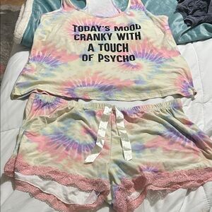 Pastel Tie-Dye Pajama Set with Lace Trim